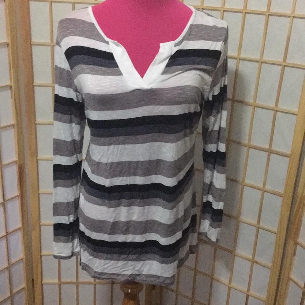 Leo & Nicole sz S white , black & gray strip - Picture 1 of 4